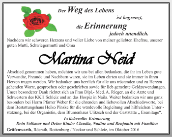 Traueranzeige von Martina Neid von Ostthüringer Zeitung