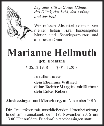 Traueranzeige von Marianne Hellmuth von Thüringer Allgemeine