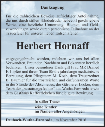 Traueranzeige von Herbert Hornaff von Thüringer Allgemeine, Thüringische Landeszeitung