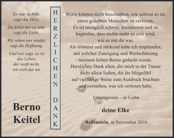 Traueranzeige von Berno Keitel von Thüringer Allgemeine