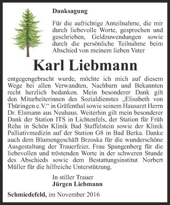 Traueranzeige von Karl Liebmann von Ostthüringer Zeitung