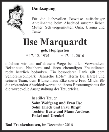Traueranzeige von Ilse Marquardt von Thüringer Allgemeine