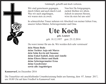 Traueranzeige von Ute Koch von Thüringer Allgemeine