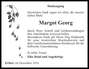 Traueranzeige von Margot Georg von Thüringer Allgemeine, Thüringische Landeszeitung