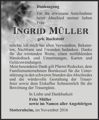 Traueranzeige von Ingrid Müller von Thüringer Allgemeine, Thüringische Landeszeitung