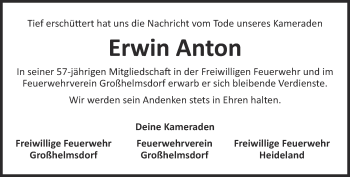 Traueranzeige von Erwin Anton von Ostthüringer Zeitung