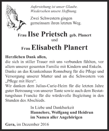 Traueranzeige von Ilse und Elisabeth 