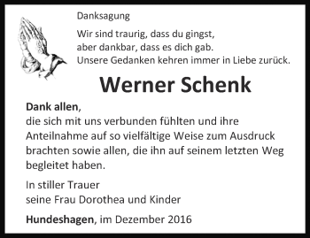 Traueranzeige von Werner Schenk von Thüringer Allgemeine