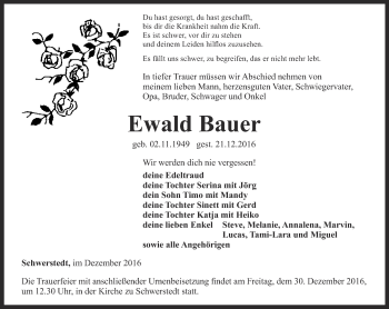 Traueranzeige von Ewald Bauer von Thüringer Allgemeine