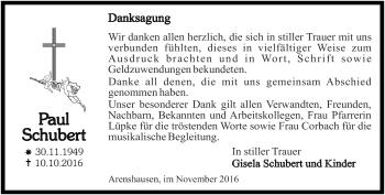 Traueranzeige von Paul Schubert von Thüringer Allgemeine