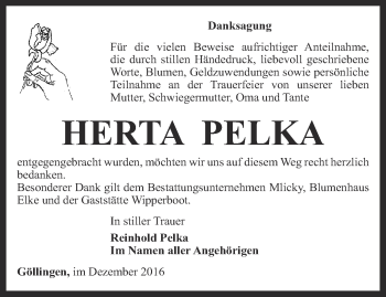 Traueranzeige von Herta Pelka von Thüringer Allgemeine