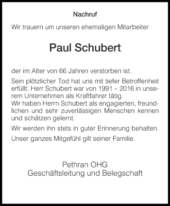 Traueranzeige von Paul Schubert von Thüringer Allgemeine