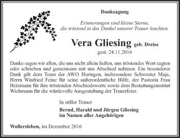 Traueranzeige von Vera Gliesing von Thüringer Allgemeine