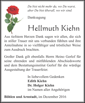 Traueranzeige von Hellmuth Kiehn von Thüringer Allgemeine