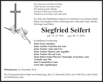 Traueranzeige von Siegfried Seifert von Thüringer Allgemeine