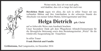 Traueranzeige von Helga Dietrich von Thüringer Allgemeine, Thüringische Landeszeitung