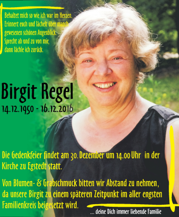 Traueranzeige von Birgit Regel von Thüringer Allgemeine, Thüringische Landeszeitung