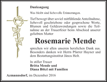 Traueranzeige von Rosemarie Mende von Thüringer Allgemeine, Thüringische Landeszeitung