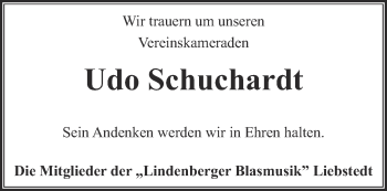 Traueranzeige von Udo Schuchardt von Thüringer Allgemeine