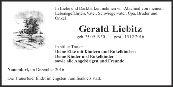 Traueranzeige von Gerald Liebitz von Thüringer Allgemeine, Thüringische Landeszeitung