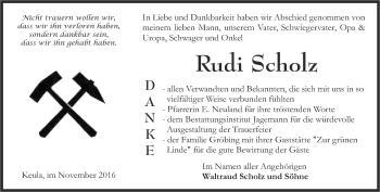 Traueranzeige von Rudi Scholz von Thüringer Allgemeine, Thüringische Landeszeitung