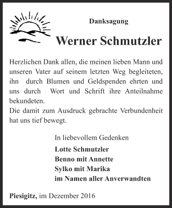 Traueranzeige von Werner Schmutzler von Ostthüringer Zeitung