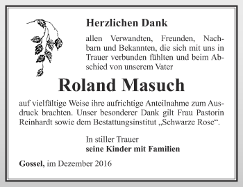 Traueranzeige von Roland Masuch von Thüringer Allgemeine