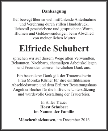 Traueranzeige von Elfriede Schubert von Thüringer Allgemeine, Thüringische Landeszeitung