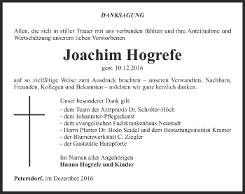 Traueranzeige von Joachim Hogrefe von Thüringer Allgemeine