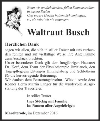 Traueranzeige von Waltraut Busch von Thüringer Allgemeine