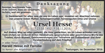 Traueranzeige von Ursel Hesse von Thüringer Allgemeine