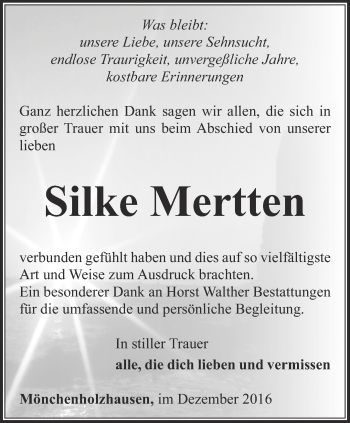 Traueranzeige von Silke Mertten von Thüringer Allgemeine, Thüringische Landeszeitung