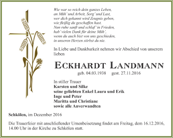 Traueranzeige von Eckhardt Landmann von Ostthüringer Zeitung