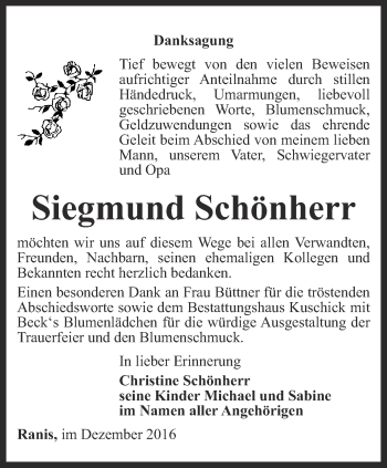 Traueranzeige von Siegmund Schönherr von Ostthüringer Zeitung