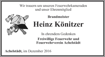 Traueranzeige von Heinz Könitzer von Thüringer Allgemeine