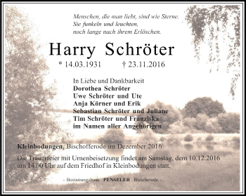 Traueranzeige von Harry Schröter von Thüringer Allgemeine