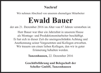 Traueranzeige von Ewald Bauer von Thüringer Allgemeine