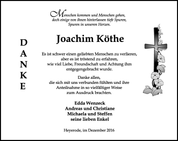 Traueranzeige von Joachim Köthe von Thüringer Allgemeine, Thüringische Landeszeitung