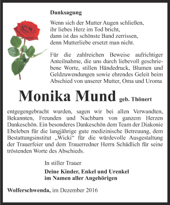 Traueranzeige von Monika Mund von Thüringer Allgemeine