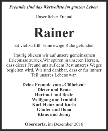 Traueranzeige von Rainer Kley von Thüringer Allgemeine, Thüringische Landeszeitung