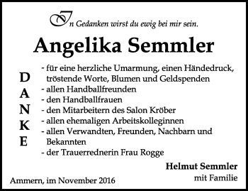 Traueranzeige von Angelika Semmler von Thüringer Allgemeine, Thüringische Landeszeitung
