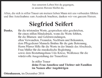 Traueranzeige von Siegfried Seifert von Thüringer Allgemeine
