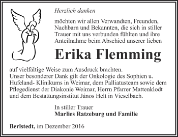 Traueranzeige von Erika Flemming von Thüringer Allgemeine, Thüringische Landeszeitung