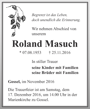 Traueranzeige von Roland Masuch von Thüringer Allgemeine