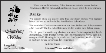 Traueranzeige von Ingeburg Weber von Thüringer Allgemeine, Thüringische Landeszeitung