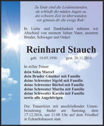 Traueranzeige von Reinhard Stauch von Thüringer Allgemeine, Thüringische Landeszeitung