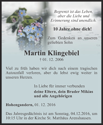 Traueranzeige von Martin Klingebiel von Thüringer Allgemeine