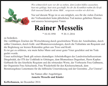 Traueranzeige von Rainer Messelis von Thüringer Allgemeine