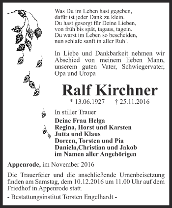 Traueranzeige von Ralf Kirchner von Thüringer Allgemeine