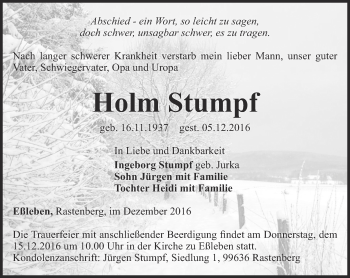 Traueranzeige von Holm Stumpf von Thüringer Allgemeine